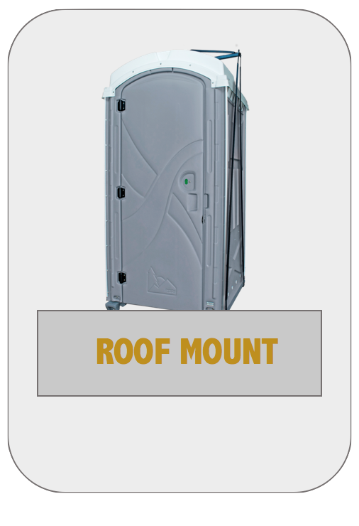 A gray portable toilet with roof mount.